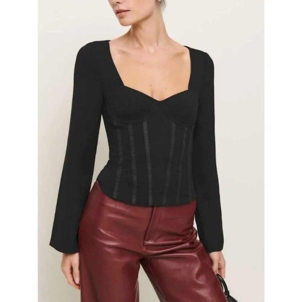Reformation Amina long-sleeve corset top in black 0